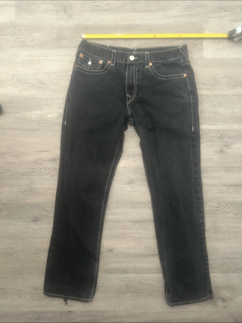 True Religion Men's Black Straight Jeans with Contrast Stitching